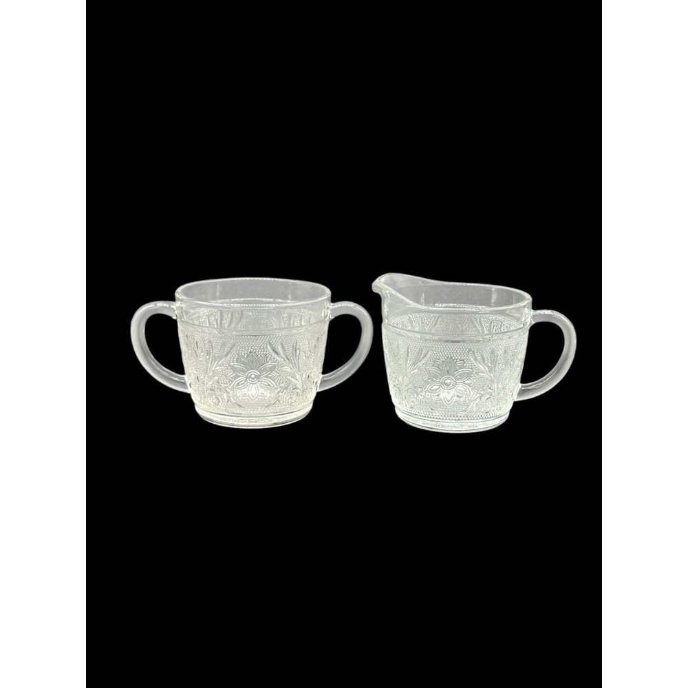Vintage 1980's Tiara Clear Sandwich Glass Cream and Sugar with handles, no lid